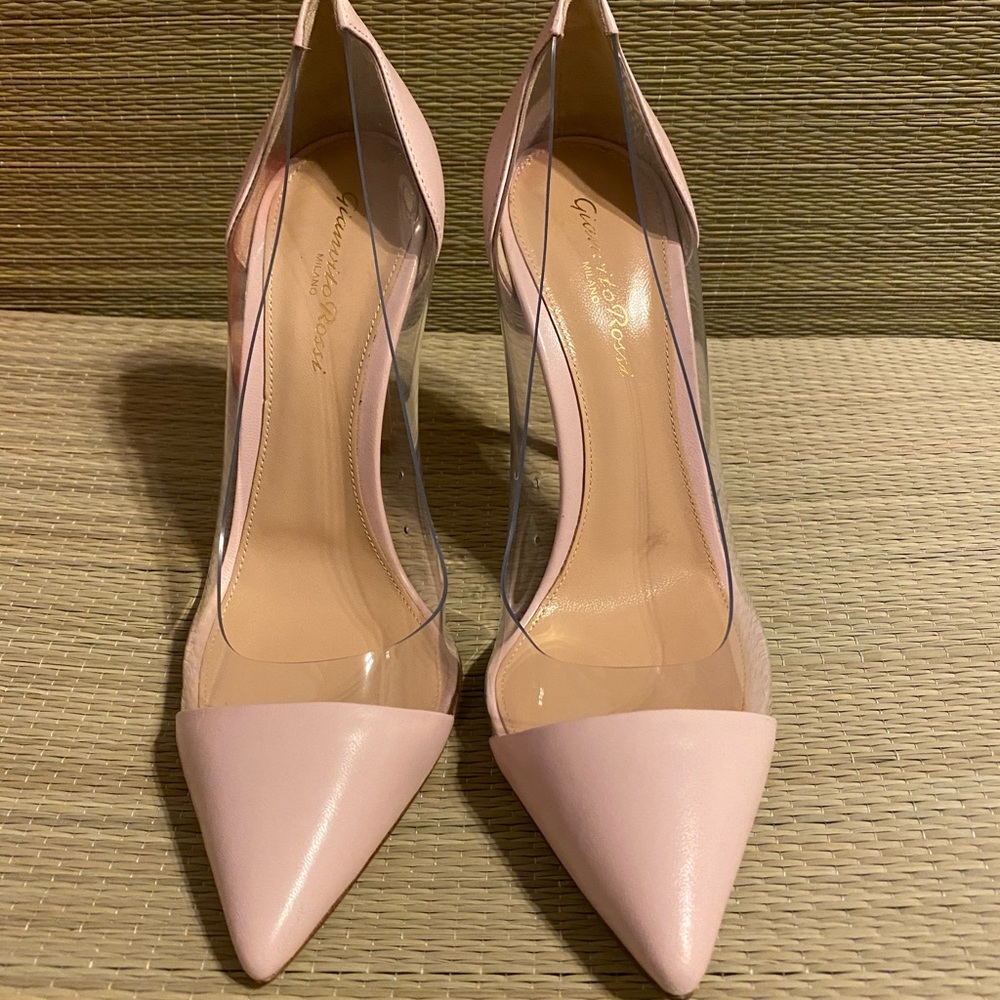 GIANVITO ROSSI Pink Leather Plexi 105 Heels pre-loved & in fantastic condition!